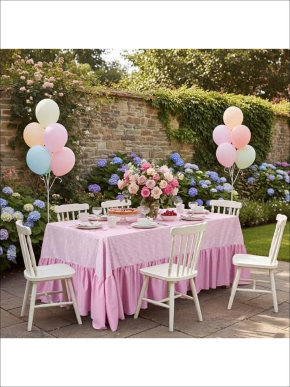 Gingham Ruffle Tablecloth Checkered 132 x 90 Polyester - Picture 3 of 6